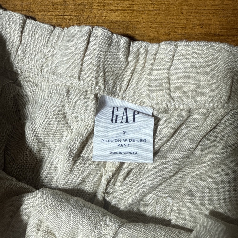 Gap Linen Blend Cargo Pull On Wide Leg Pants‎ Small Tall Flax Linen Drawstrings - Picture 6 of 9